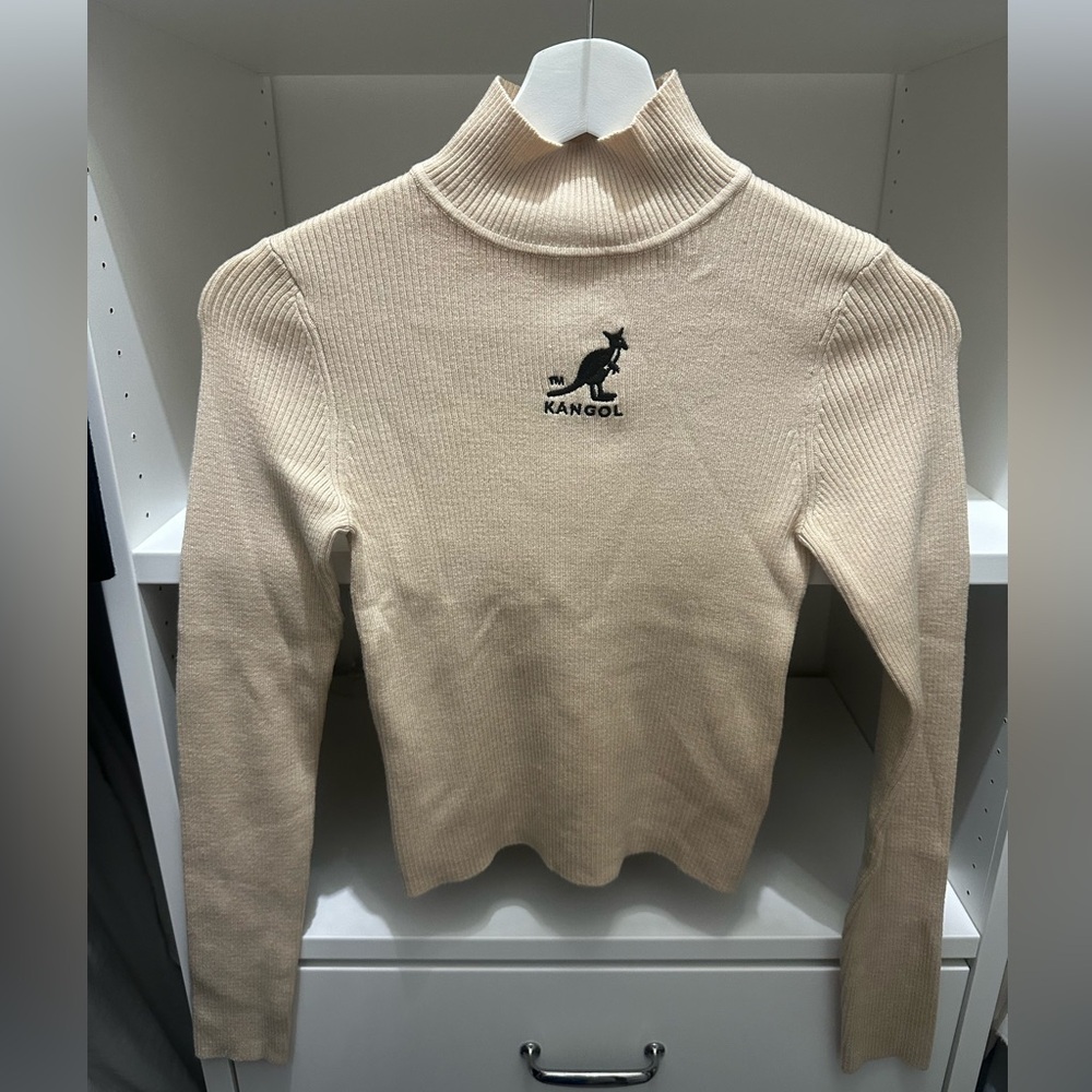 KANGOL by H&M Ribbed Mockneck top - beige - size S
